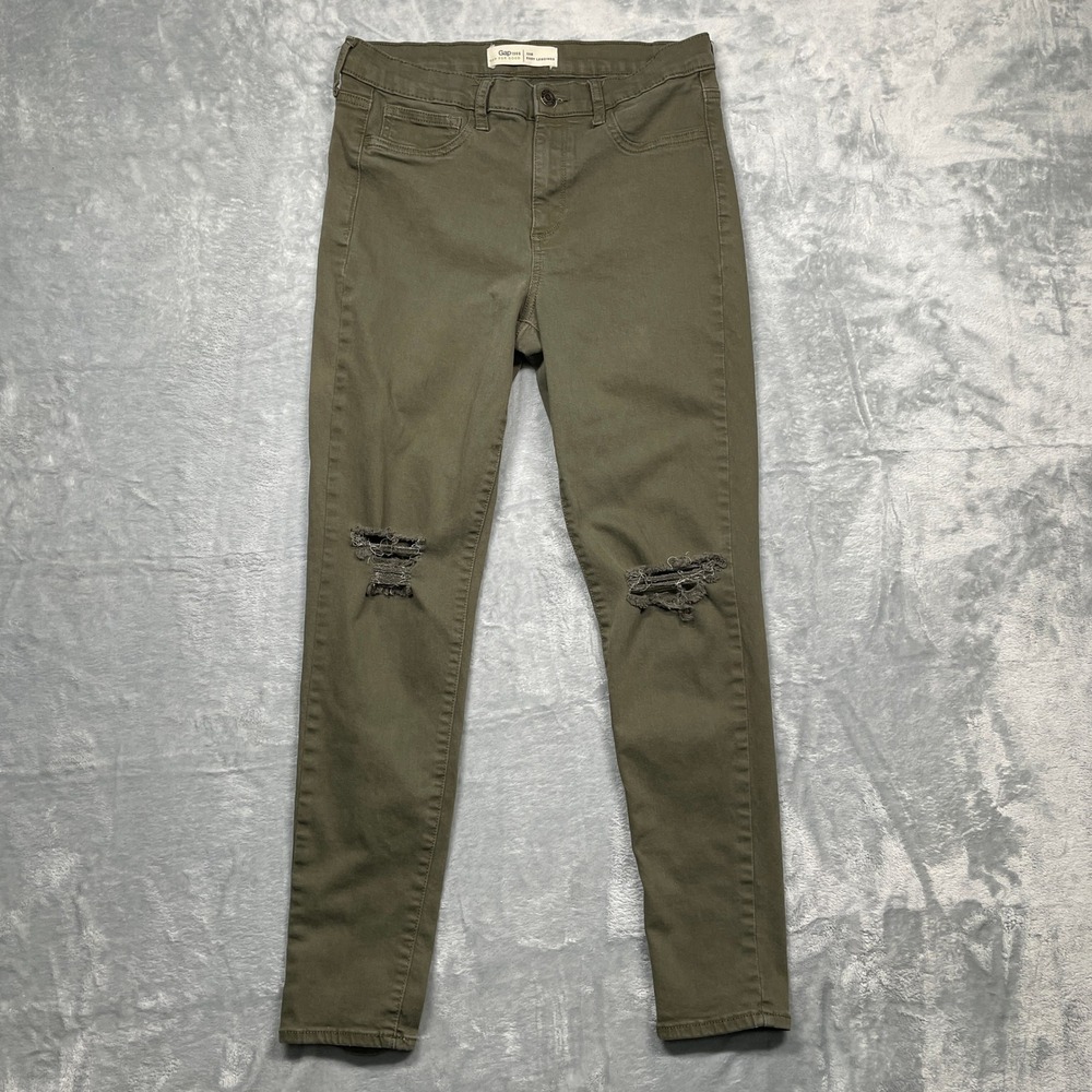 Gap Easy Leggings Women 8R Olive Green Distressed Knee Skinny Pants 1969